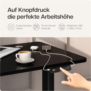 Електричний регульований стіл Desktronic - білий/чорний, з сенсорним керуванням та подвійним мотором