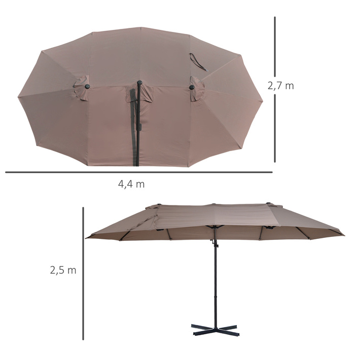 Outsunny Double Parasol Centilever Parasol Double Parasol з регульованим садовим парасолькою Sunshade Metal Brown 440 x 270 x 250 см