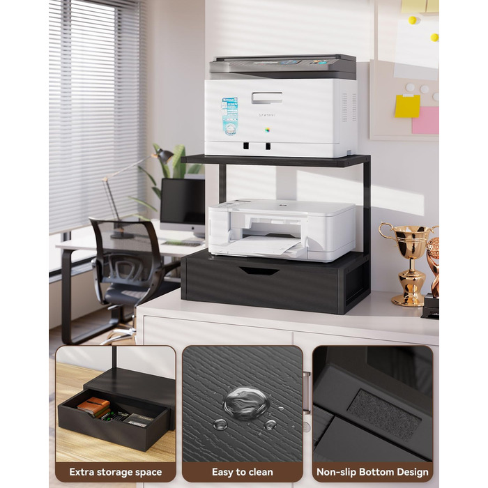 Підставка для принтера IBUYKE 2-ярусна, стіл з полицею, органайзер для офісу, чорний (TLJ015W)