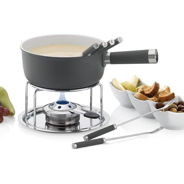 Набір для фондю Kela Käsefondue Set 10tlg: алюмінієвий посуд, керамічне покриття, для 6 осіб, з підставкою для палива та виделок