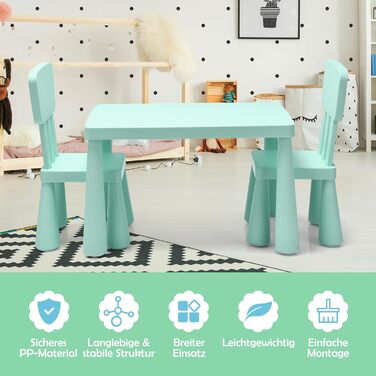 Дитячий столик та 2 стільчики DREAMADE, зелений комплект для навчання, їжі та ігор. Дитячі меблі з пластику для дівчаток та хлопчиків, 3 предмети, заокруглені кути