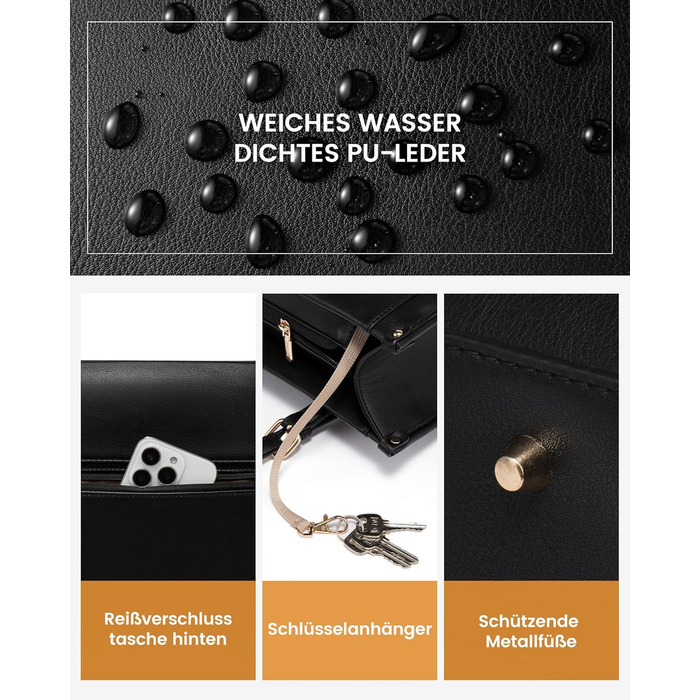 LOVEVOOK Сумка для ноутбука 15.6 дюймів, жіноча, велика, водонепроникна, сумка-шоппер, ділова, з PU шкіри, для офісу, навчання, чорна