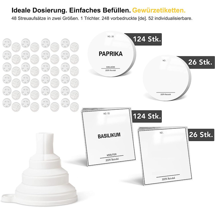 Набір баночок для спецій Greeano 24 x 120 мл із золотими кришками та етикетками, скляні баночки для спецій з дозатором, кухонне приладдя Gold Aura