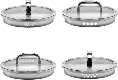 Каструля WMF Function 4 з нержавіючої сталі 16 см з кришкою, 1,4 л, для індукції, Cromargan, 4 функції зливу, мірна шкала, срібна