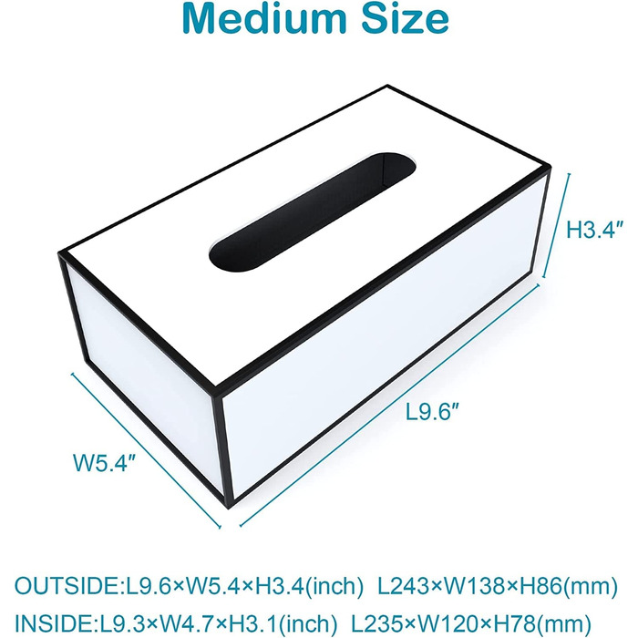 Коробка для серветок JiaWei, прямокутна коробка для серветок 23,5 x 12 x 7,8 см паперова коробка для серветок, коробка для серветок, диспенсер для серветок, тримач для серветок, кришка коробки для серветок-чорний (білий (3 шт.), 23,5x12x7,8 см (всередині)