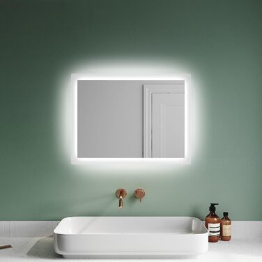 Дзеркало для ванної кімнати Badspiegel 80x60 з підсвічуванням, антизапотівальне LED, 3 колірні температури, IP44, настінне