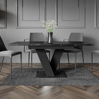 Розсувний кухонний стіл PROROOM FURNITURE Malvi - чорний, 120-160 см, для 4-6 осіб | Збірка легко | Royal Marmor | Для їдальні та кухні