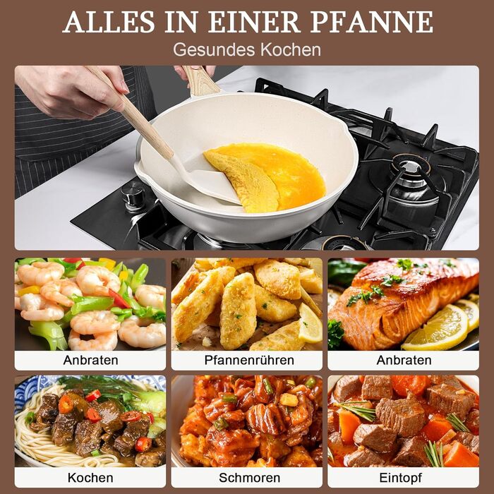 Сковорода з високим бортиком GiPP, 30 см, керамічне антипригарне покриття, з кришкою, 4.3 л, для всіх типів плит, біла