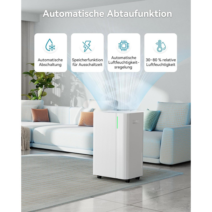 EUHOMY Електричний осушувач повітря 20л/день, для підвалу з відведенням води, тихий, з таймером та авторозморожуванням, для квартири 50м² та 150м³