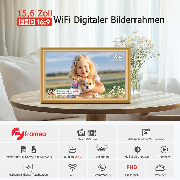Цифровий фоторамка Frameo 10.1 дюйми, IPS, HD 1280x800, 32GB, Wi-Fi, автоповорот, Frameo App