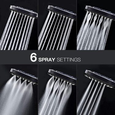 Насадка для душу Newentor Regendusche [TESTSIEGER], велика ручна лійка, водозберігаюча, високого тиску, XXL з 6 режимами струменя (без шлангу), матова чорна (Duschkopf, без шлангу)