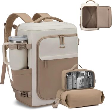 Рюкзак жіночий LOVEVOOK 40L для подорожей та авіаперельотів, Carry On, Beige Khaki, 17 дюймів