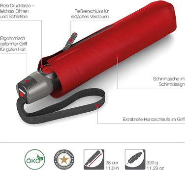 Кишенькова парасолька Knirps T.200 Duomatic Solids автоматичний з відкритим закриттям складний штормостійкий вітрозахисний червоний