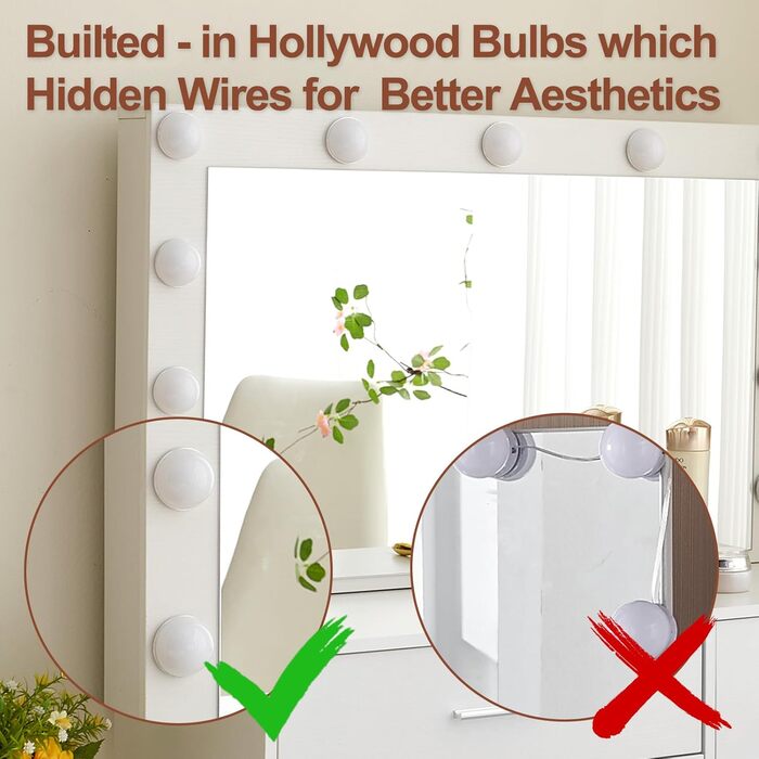 Туалетний столик зі світлом і дзеркалом, з пуфом, 6 ящиків та 6 поличок, 80x36x130 см (PE50)