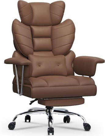 Ергономічне крісло для офісу з висувною підніжкою, регульоване по висоті, велика м'яка спинка, індивідуальна підтримка попереку, крісло для начальника з PU-шкіри, з підніжкою