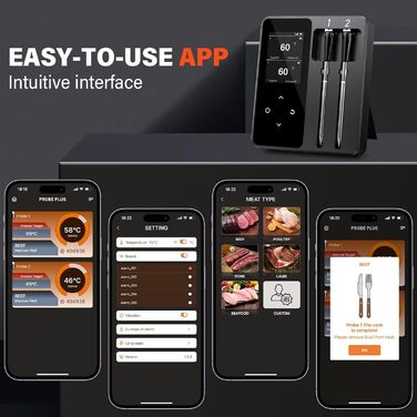 Бездротовий термометр для м'яса з 2 зондами, великий LCD-дисплей, Bluetooth, 130м, термометр для приготування на грилі, BBQ, духовки, гриля, коптильні, сковороди, фритюрниці, водонепроникний IP67