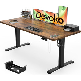 Електричний столик Devoko 160x80 см з USB-зарядкою, регульована висота, сталевий, 3 позиції пам'яті, панель керування, вінтажний колір (rustikales Braun)