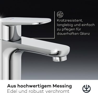 Змішувач для ванної кімнати KLUDI-X1 з витяжним зливом, висота виливу 75 мм, водозберігаючий кран, розмір S, керамічний картридж, для раковини, з підвідними шлангами, хром S