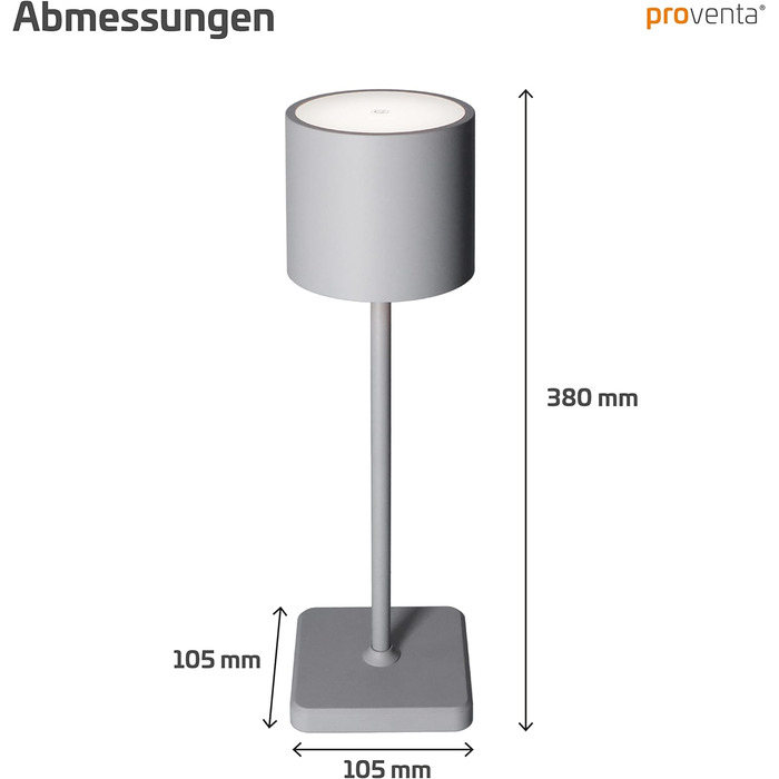 Настільна світлодіодна лампа Proventa з акумулятором 38 см водонепроникна IP54 бездротова із зарядною станцією USB 10 годин роботи біла (сіра)