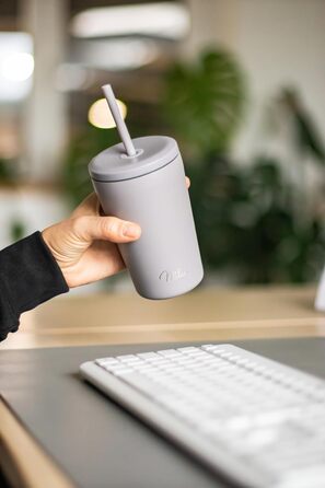 Термокружка Milu 400 мл, не протікає, з нержавіючої сталі, з трубочкою, ізольована, зберігає тепло 10 годин / холод 20 годин, без BPA (Taupe Grau)