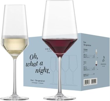 Набір для романтичного вечора Zwiesel Glas Date Night Pure (4 шт.): келихи для шампанського (297 мл) та червоного вина (540 мл), Tritan®-кришталь, Made in Germany