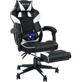 Ігрове крісло YU YUSING для ігор з підставкою для ніг, масажне крісло для гонок ергономічне, поворотне з високим ступенем регулювання, регульована на 90-150 спинка, знімний підголівник, поперекова подушка (чорний / білий)