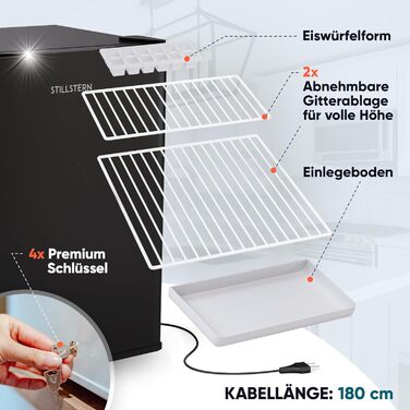Міні-морозильна камера Stillstern 42L -18°C, з підносом для льоду, замком, змінним напрямком відкривання дверцят, 4-зірковий морозильник для кемпінгу/офісу, чорний