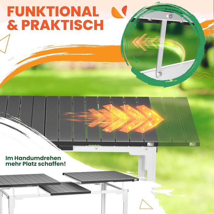 Розкладний садовий стіл KESSER® 180/240x90 см для 8 осіб. Стіл з розширенням, сталеве покриття, HDPE стільниця, стійкий до погодних умов та УФ-випромінювання. В комплекті 6 підставок з фетру (антрацит/білий).