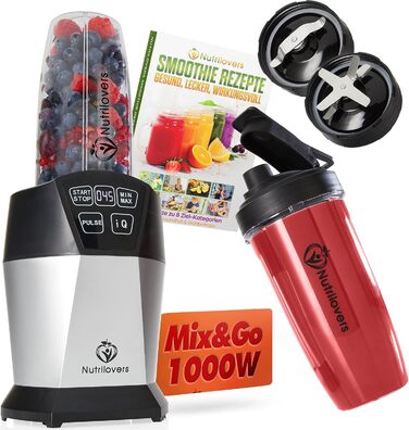 Міні-блендер Nutrilovers NUTRI-BLENDER 1000 Вт для смузі, без бісфенолу А, з книгою рецептів та аксесуарами