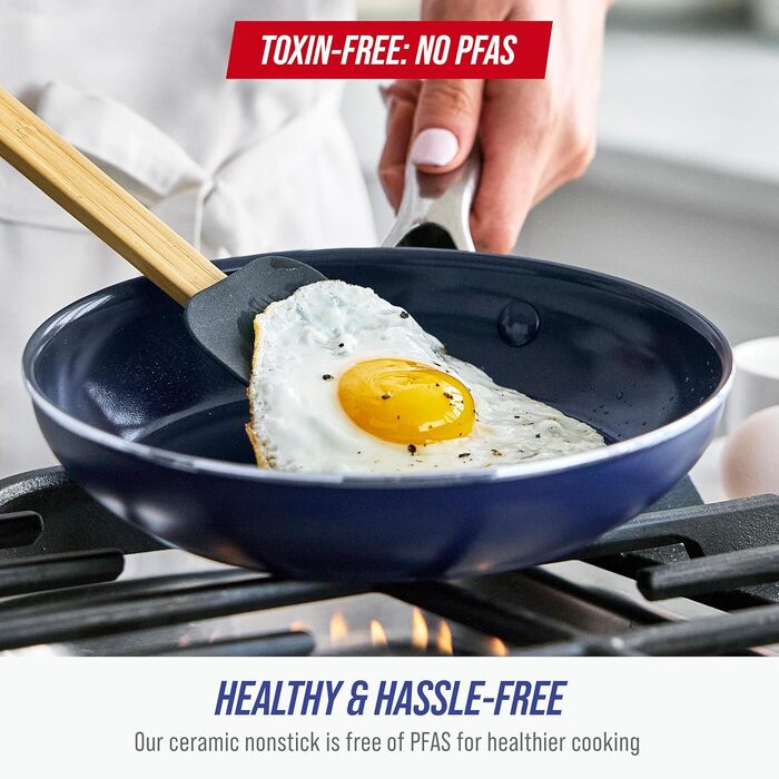 Набір посуду Blue Diamond 10 предметів з керамічним антипригарним покриттям Diamantstruktur. Без PFOA, підходить для індукції, посудомийної машини та духовки, синій колір