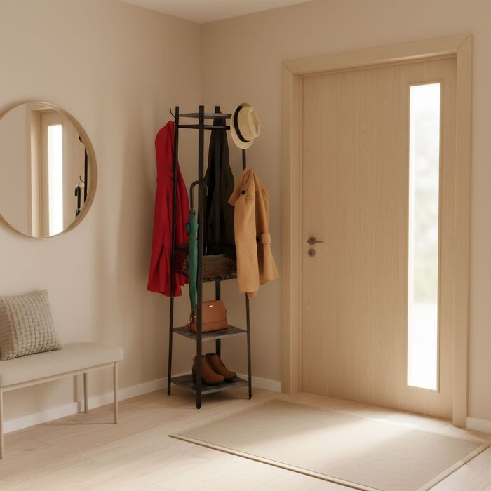 Настінна вішалка Relaxdays з гачками, полицями та кошиком