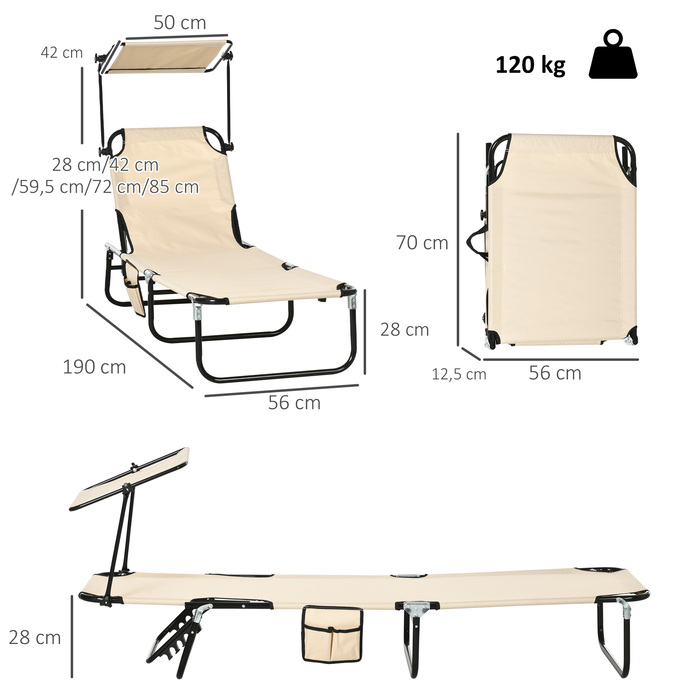 Набір з 2 розкладних шезлонгів для саду з сонцезахисним навісом та 5-рівневим регулюванням спинки, коричневого кольору