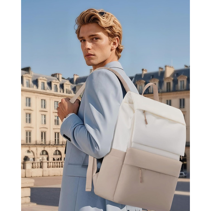 LOVEVOOK Рюкзак для ноутбука 17.3 дюйма, водонепроникний, для жінок та чоловіків, великий шкільний рюкзак, для підлітків, для роботи, навчання (15.6 дюйма, бежевий+хакі)