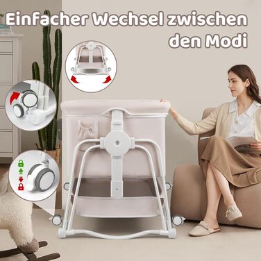 Дитяче ліжко-манеж 4 в 1 з регулюванням висоти, коліщата з фіксацією, комод, москітна сітка та матрац (біле)