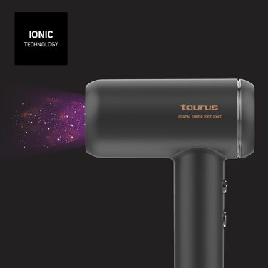 Тaurus Digital Force 2000 - іонізатор для волосся, 1800 Вт, безщітковий мотор, 5 температур, 2 швидкості, холодний потік, компактний, легкий, з магнітним аксесуаром