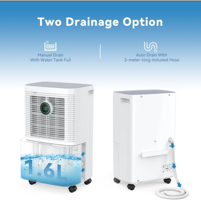 Електричний осушувач повітря 16л/24г з цифровим дисплеєм вологості, таймером 24г, безперервною подачею води, для квартири/підвалу, 16л/24г, 35㎡