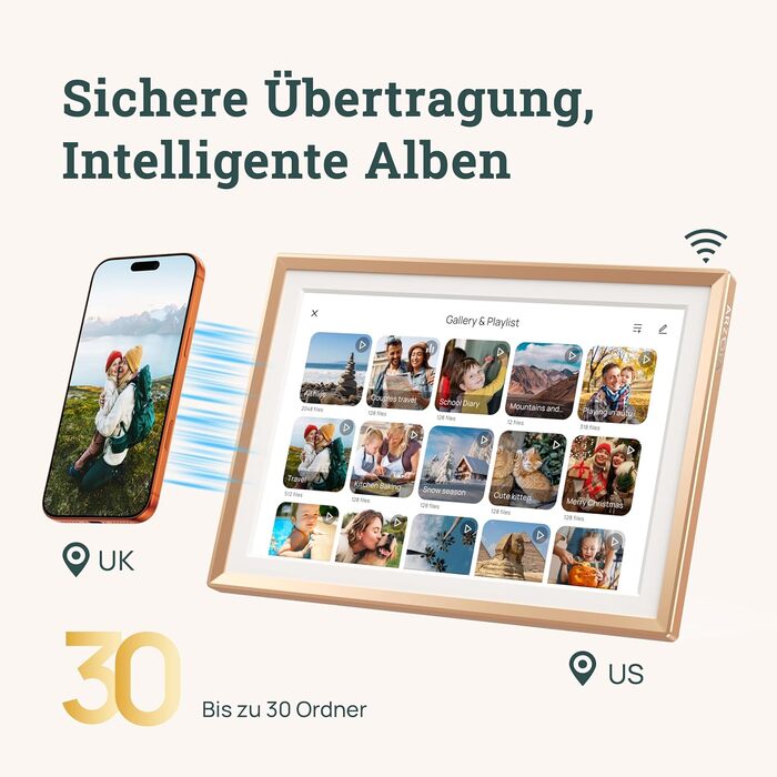 Цифровий фоторамка ARZOPA 14 дюймів: Металевий корпус, хмарне сховище, FHD 1920x1200, сенсорний екран, для подарунків