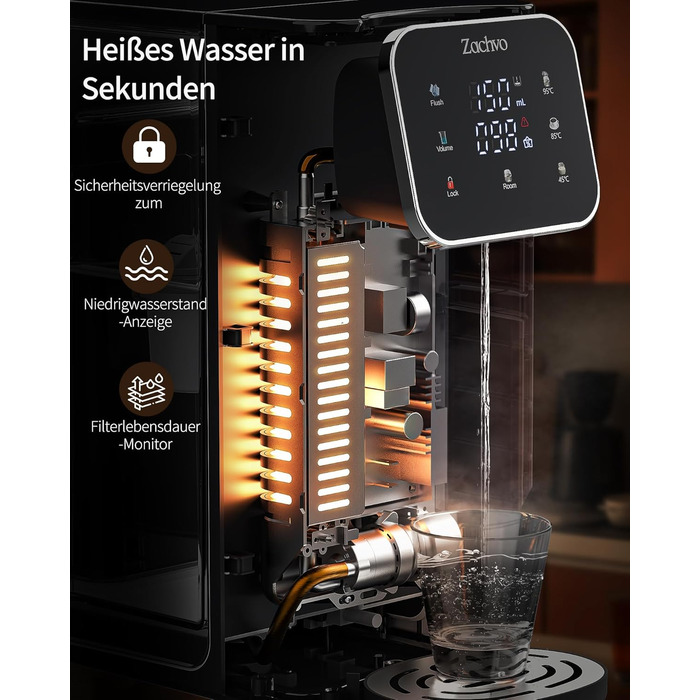 ЗACHVO Дозатор гарячої води UR05-2200W: миттєве гаряче водопостачання, 4 температурні режими, 3 об'єми, 4л бак, компактний та енергоефективний, захист від перегріву, дитячий замок, для кухні та офісу, фільтр з активованого вугілля
