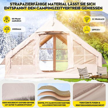 Надувний кемпінговий намет для 2-8 осіб Oxford 4 сезони з насосом - швидкозбірний водонепроникний намет (300x210x200 см, велике вікно)