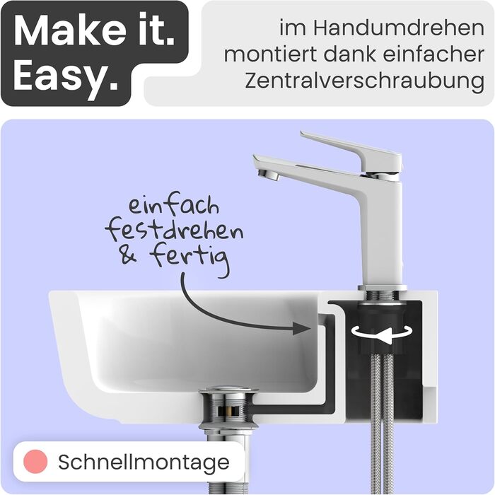 Змішувач для умивальника Instmaier Amelie | Змішувач для ванної кімнати | Однорідний змішувач з латуні (білий / хром)