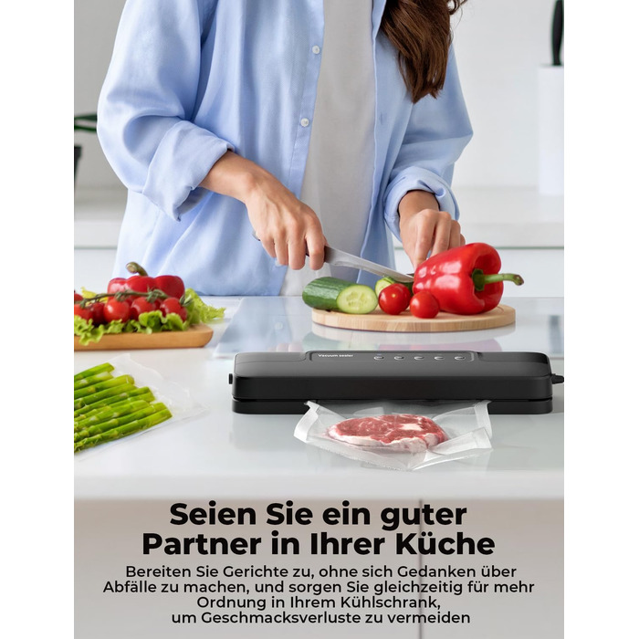 Вакууматор 5 в 1 для продуктів, вакуумний пакувальник з 10 пакетами та шлангом, пристрій для запаювання пакетів (шов 30 см)