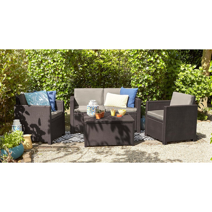 Садовий диван Allibert Victoria 2-місний ротанг коричневий з подушками 129x63x77 см