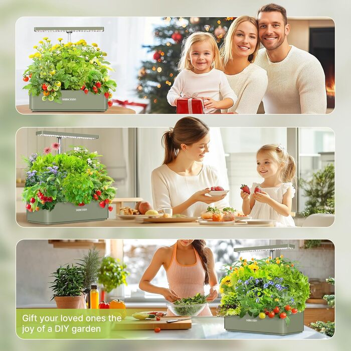 SUNCOZE Гідропонна система вирощування, набір для вирощування трав в приміщенні з LED-лампою, Smart Garden на 12 капсул, 4L резервуар для води, регульована висота, тиха інтелектуальна помпа, для дому, кухні (зелений)