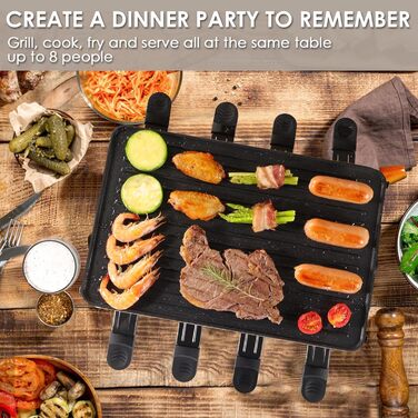 Електричний гриль-ракле для 8 осіб з антипригарним покриттям та 8 міні-сковорідками