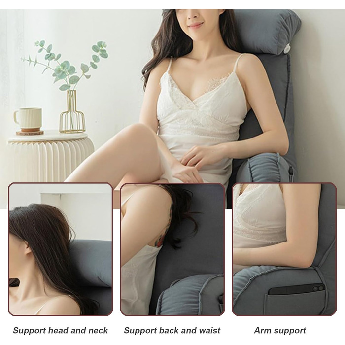 HAOYUES Лежанка для читання в ліжко та диван з підлокітниками та знімною подушкою для шиї. Подушка для читання, підтримка спини, ідеально для читання, роботи та ігор. Розмір: 75×40×55 см
