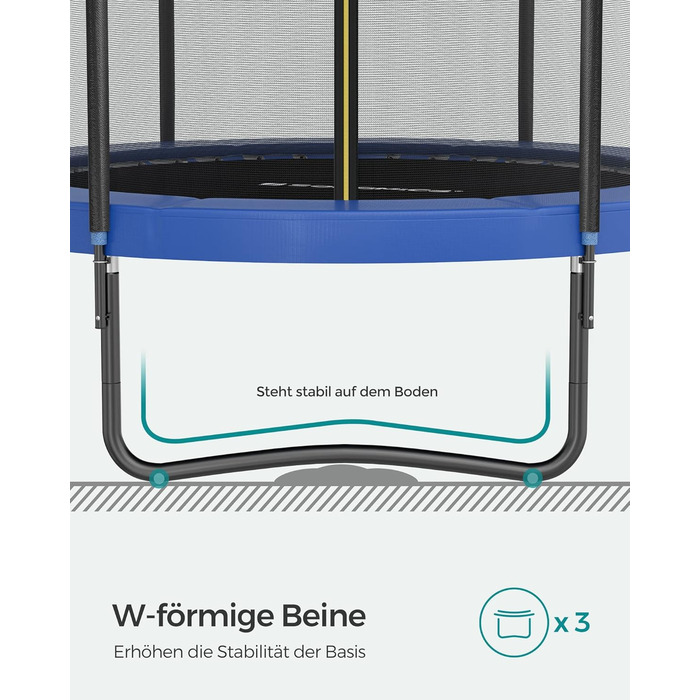 Батут SONGMICS садовий Ø244/305/366/427 см з захисною сіткою, драбиною та м'яким покриттям (244 см, Чорний + Темно-синій)