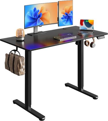 Регульований стіл Devaise 120x60 см з пам'яттю положення, для офісу, білий/чорний