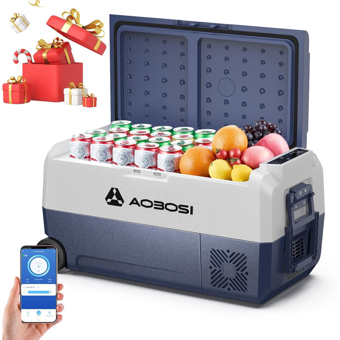 Кühlbox AAOBOSI Kompressor 60L з WiFi керуванням, 12/24/240V, -20°C до 20°C. Двозонна холодильна сумка для авто, вантажівки, човна, кемпінгу.