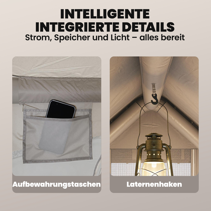 Надувний намет для 5-8 осіб зі швидким встановленням, водонепроникністю 5000 мм та захистом від вітру, з повітряним насосом, отвором для димоходу та вікном у даху