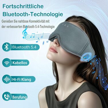 Маска для сну Musicozy з навушниками | 3D маска для сну з Bluetooth 5.4, м'яка бамбукова тканина, для відпочинку та подорожей (сіра)